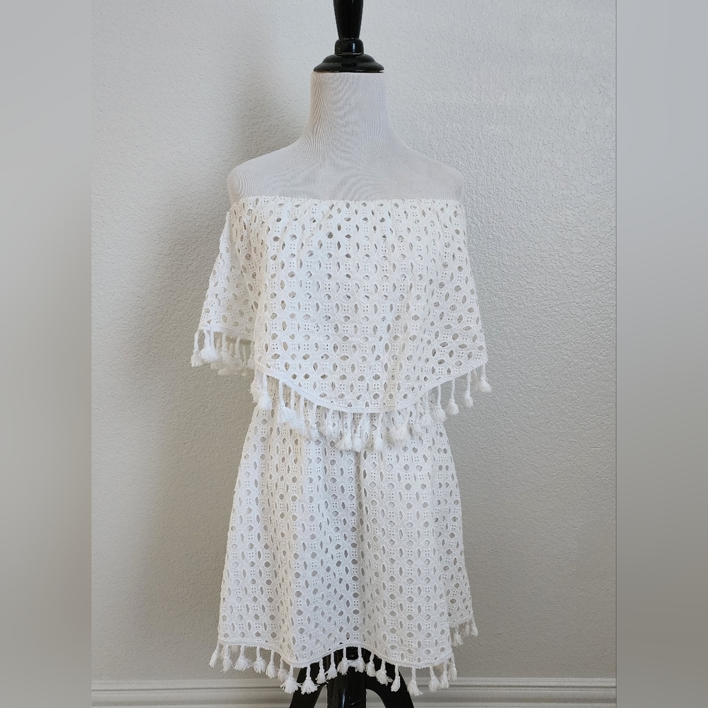 Jack by BB Dakota Leighton Womens Large White Eyelet Mini Summer Dress